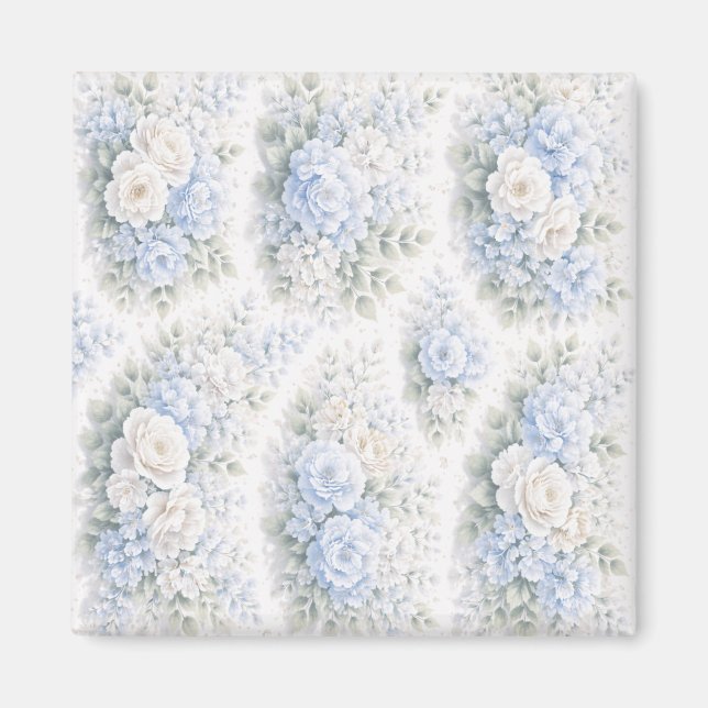 Imã Padrão Floral Elegante em Aquarela Azul Suave Bran (Frente)