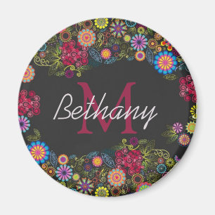 Imã Padrão Floral Escuro Bem Ornamentado Personalizado