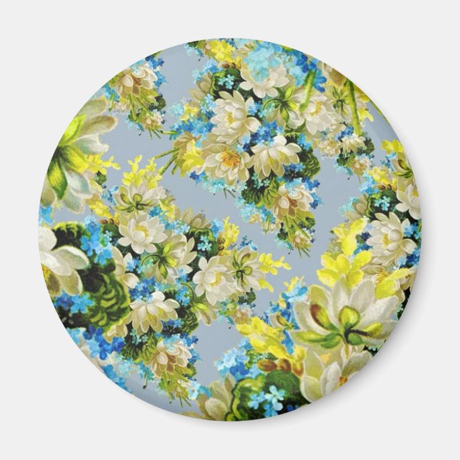 Imã Padrão Floral Flores Amarelas Vintage (Frente)