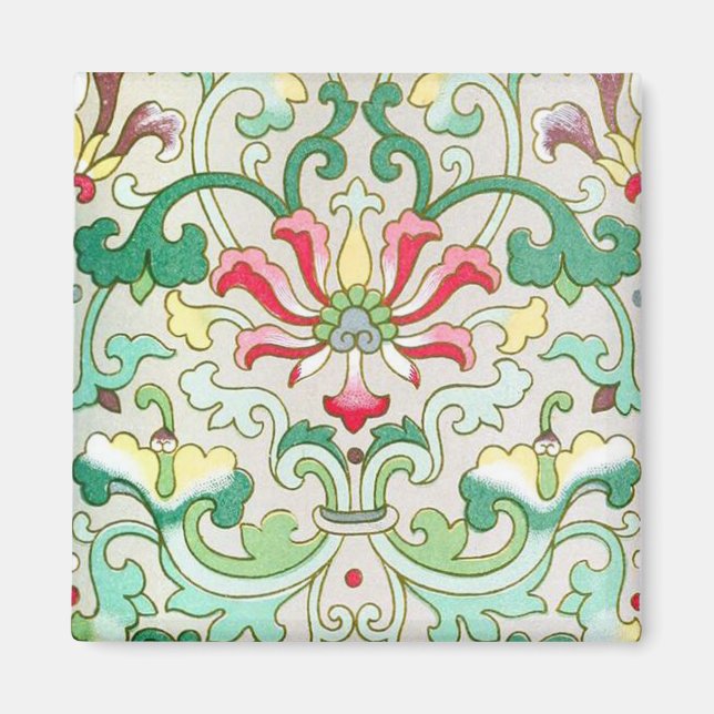 Imã Padrão floral oriental antigo creme de cor vermelh (Frente)
