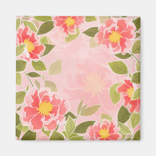 Imã Padrão floral rosa e fundo coral