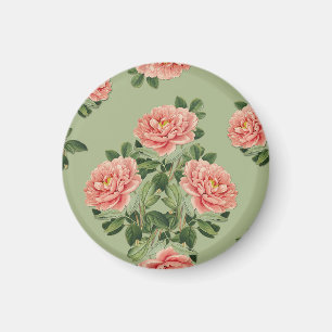 Imã Padrão Floral Rosa em Fundo Verde   Sem Costura