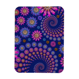 Ímã Padrão Floral Rosa Roxo Azul sobre Azul