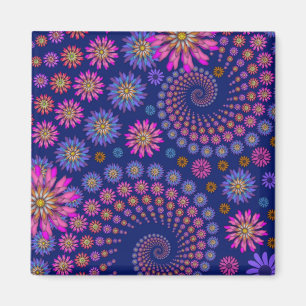 Imã Padrão Floral Rosa Roxo Azul sobre Azul