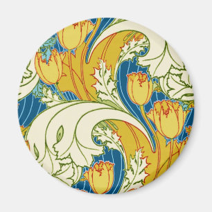 Imã Padrão Floral Verde Dourado Azul da Tulip Vintage