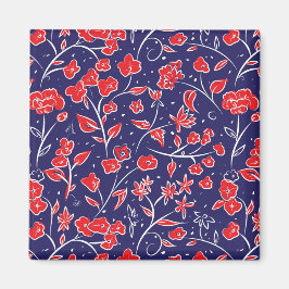 Imã Padrão Floral Vermelho e Azul