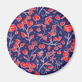 Imã Padrão Floral Vermelho e Azul
