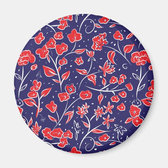 Imã Padrão Floral Vermelho e Azul (Frente)