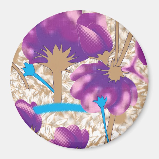 Imã Padrão floral vibrante com púrpura e azul f (Frente)