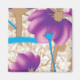 Imã Padrão floral vibrante com púrpura e azul f