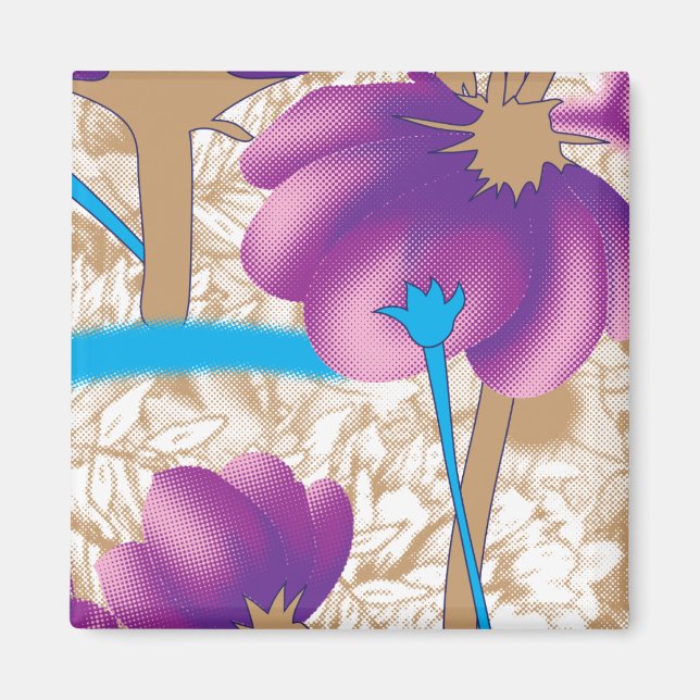 Imã Padrão floral vibrante com púrpura e azul f (Frente)