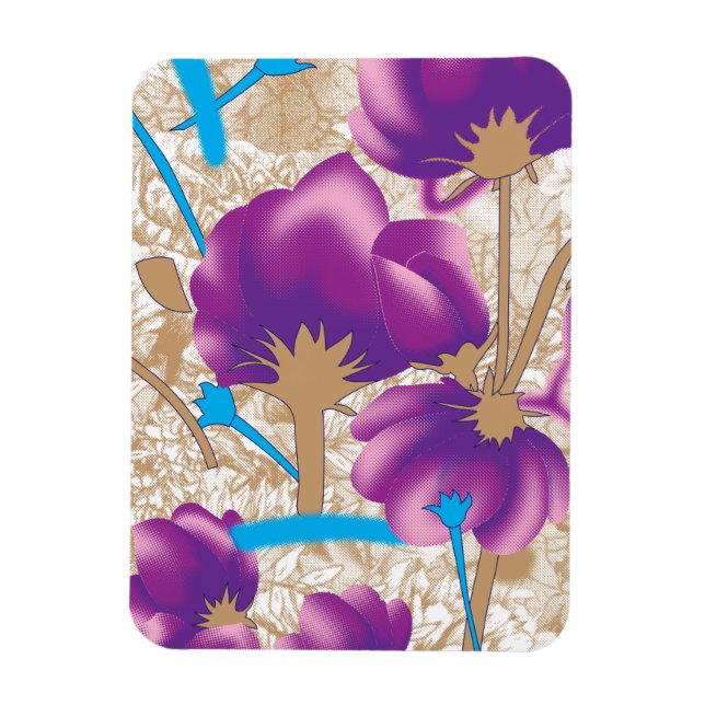 Ímã Padrão floral vibrante com púrpura e azul f (Vertical)