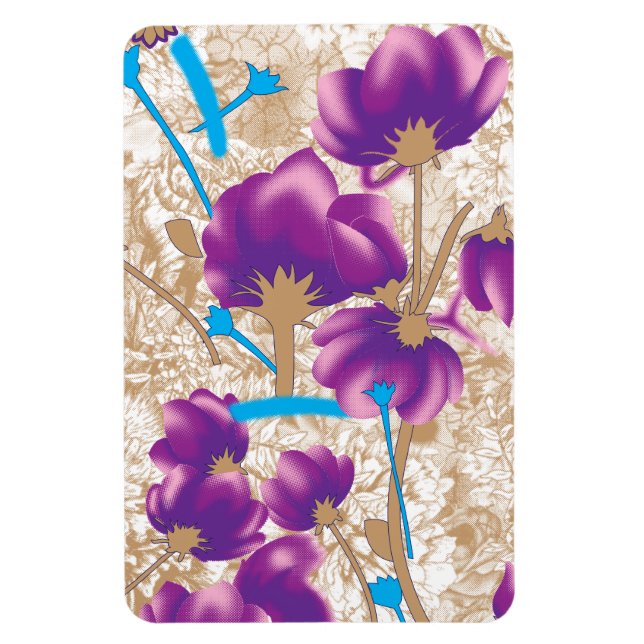 Ímã Padrão floral vibrante com púrpura e azul f (Vertical)
