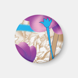 Imã Padrão floral vibrante com púrpura e azul f