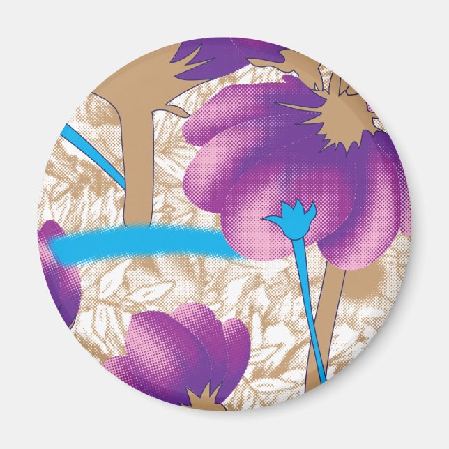 Imã Padrão floral vibrante com púrpura e azul f (Frente)