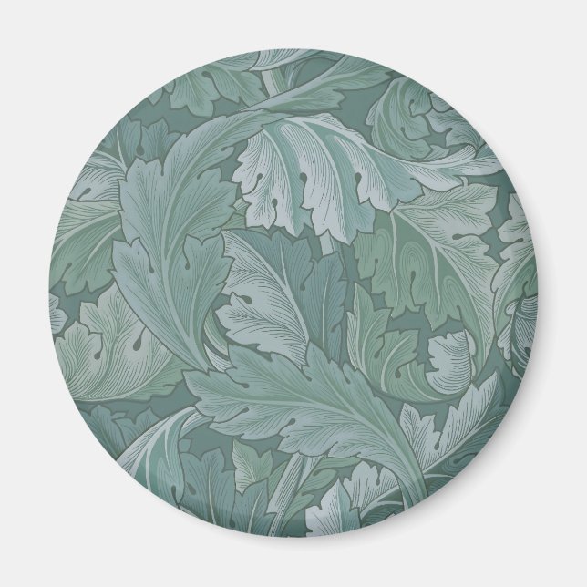 Imã Padrão Folha de Acanto Azul Teal de William Morris (Frente)