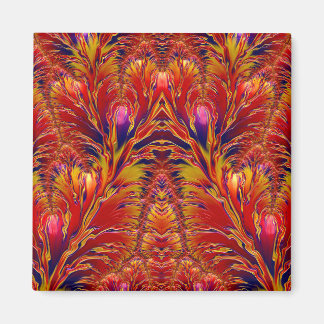 Imã Padrão Fractal Vermelho Azul Amarelo Vibrante ~
