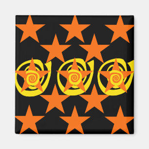 Imã Padrão Funky Orange e Black Stars Swirls