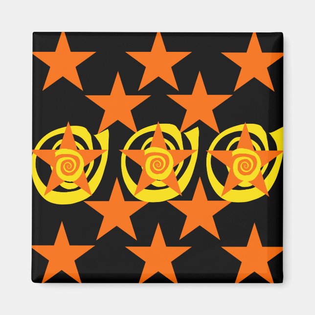 Imã Padrão Funky Orange e Black Stars Swirls (Frente)