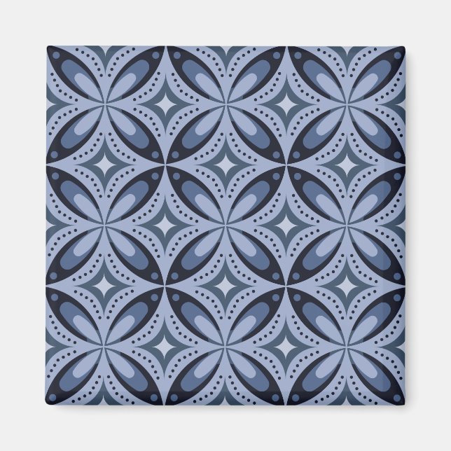 Imã Padrão Geométrico Azul Estilo Retro (Frente)