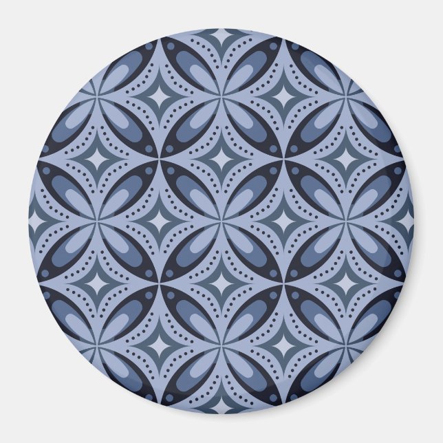 Imã Padrão Geométrico Azul Estilo Retro (Frente)
