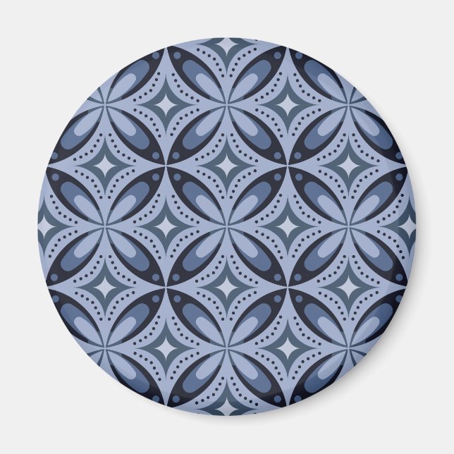 Imã Padrão Geométrico Azul Estilo Retro (Frente)