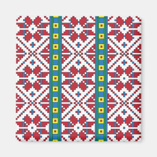 Imã Padrão geométrico tribal vermelho, azul e estrel