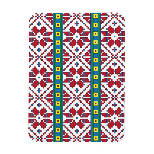 Ímã Padrão geométrico tribal vermelho, azul e estrela  (Vertical)