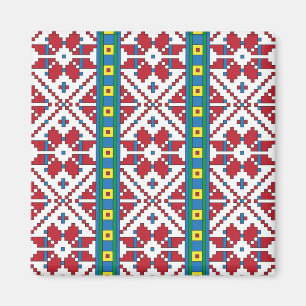 Imã Padrão geométrico tribal vermelho, azul e estrela