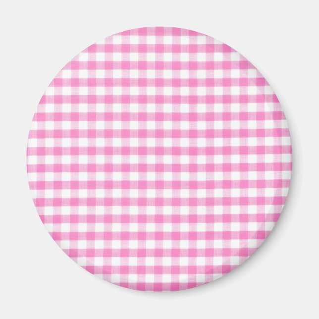 Imã Padrão Gingham rosa quente (Frente)