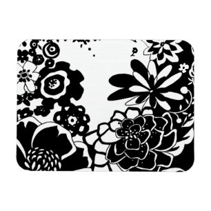 Ímã Padrão Gráfico do Jardim Floral Preto e Branco