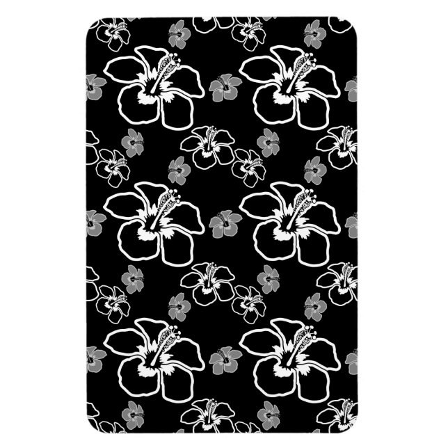 Ímã Padrão Havaiano De Hibiscus Branco E Preto (Vertical)