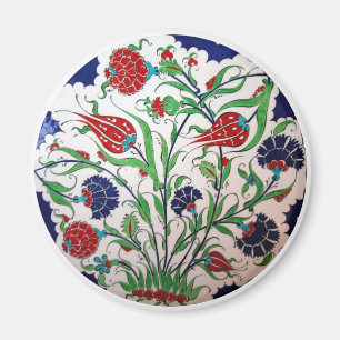 Imã Padrão histórico de Dianthus e Tulip - Arte Azul