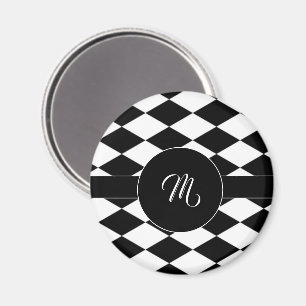 Imã Padrão inicial de diamante branco e preto personal