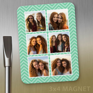 Ímã Padrão Mint Chevron com Colagem de Fotos Trendy 6