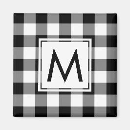 Imã Padrão moderno de Xadrez preto e branco com monogr