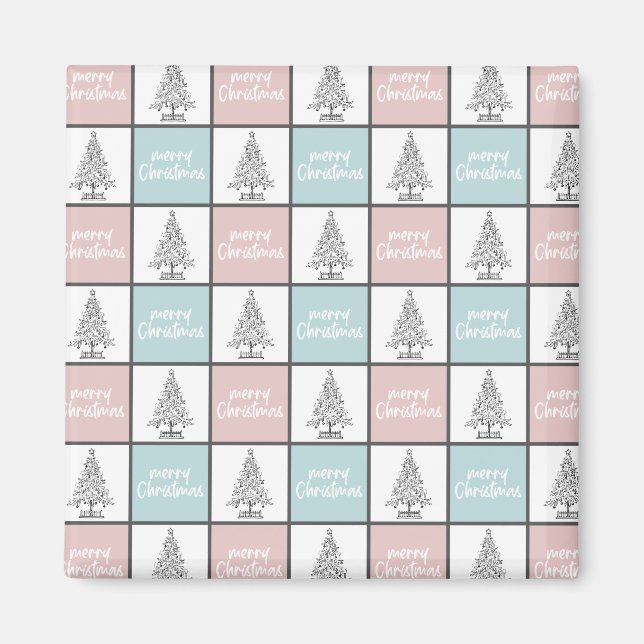 Imã Padrão Moderno do Pastel Azul e Rosa de Natal (Frente)