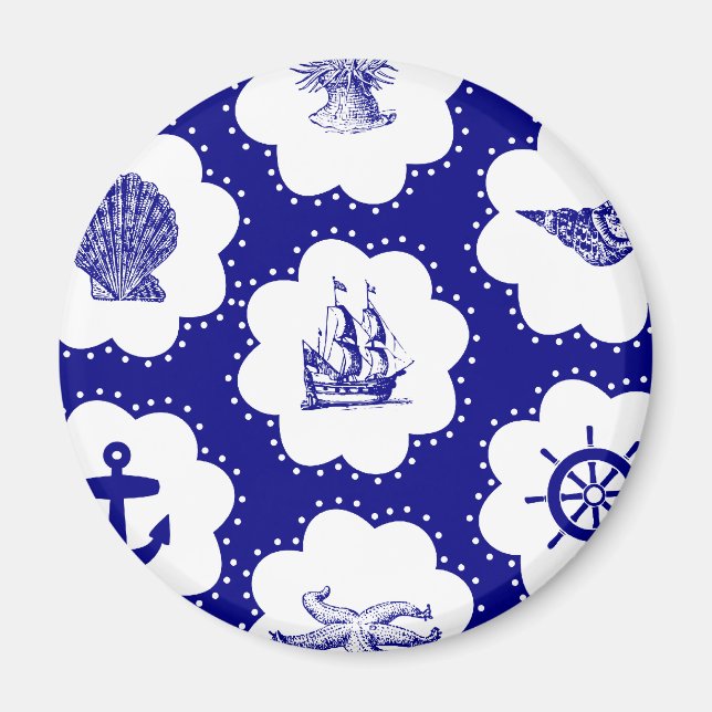 Imã Padrão náutico branco e azul marinho (Frente)