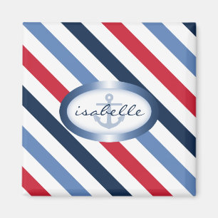 Imã Padrão Náutico Personalizado de Stripe e Âncora