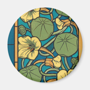 Imã Padrão Nouveau da Flor Nasturtium Amarelo Azul