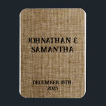 Ímã Padrão personalizado de burlap natural do casament<br><div class="desc">Padrão de burlap da rusticidade de banner personalizado</div>