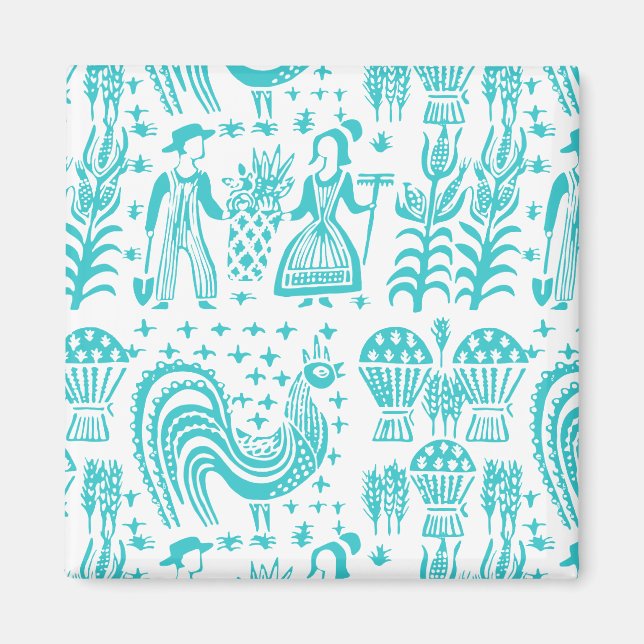 Imã Padrão Pyrex Vintage - Impressão Butterprint (Turq (Frente)