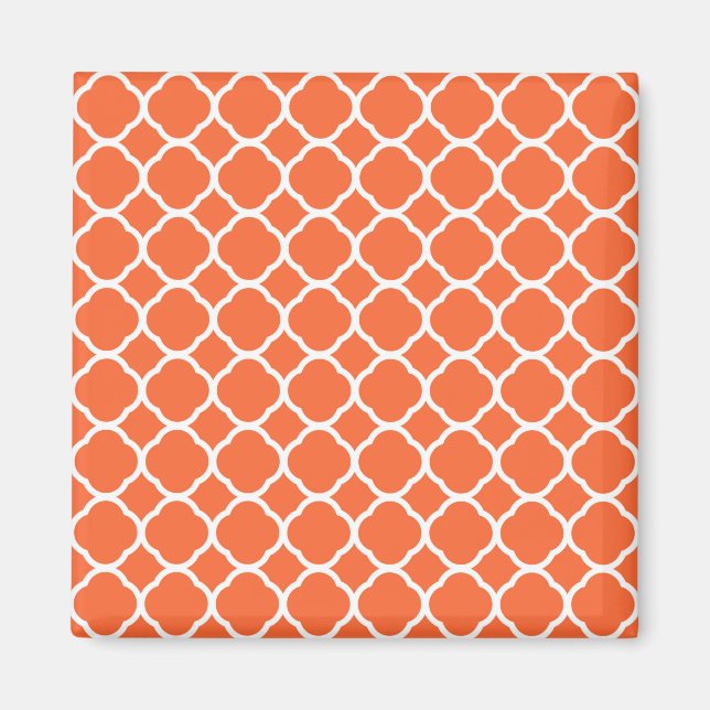 Imã Padrão Quatrefoil em Laranja Mandarin e Branco (Frente)
