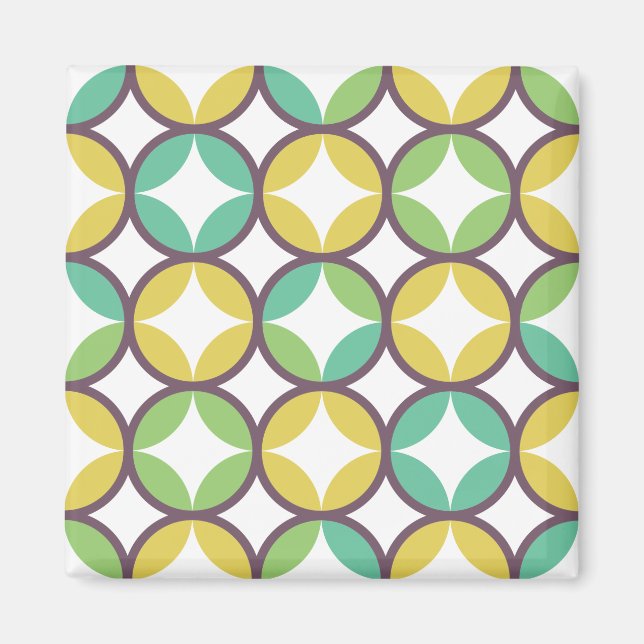 Imã Padrão Retro de Diamante em Círculo Azul Verde Dou (Frente)