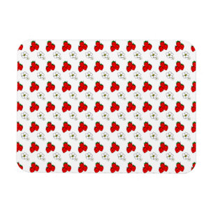 Ímã Padrão Retro de Morango Vermelho e Flor