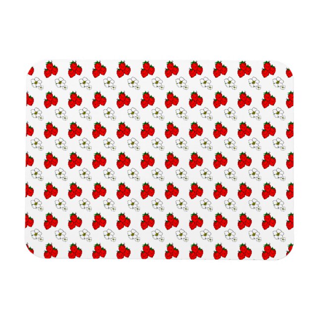 Ímã Padrão Retro de Morango Vermelho e Flor (Horizontal)