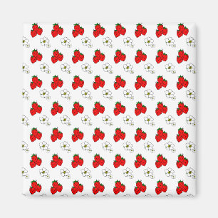 Imã Padrão Retro de Morango Vermelho e Flor