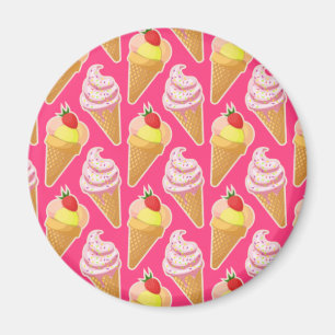 Imã Padrão rosa Kawaii com sorvete de morango