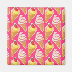 Imã Padrão rosa Kawaii com sorvete de morango