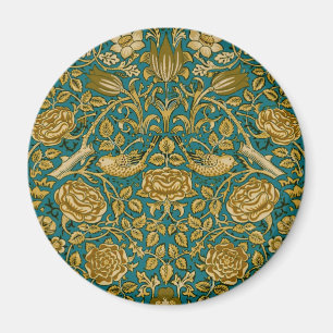 Imã Padrão Rosa Tudor William Morris Azul Dourado